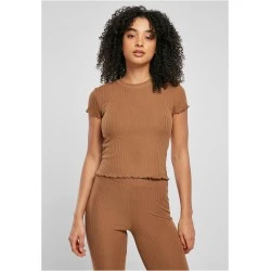 Дамска тениска в бежов цвят Urban Classics Ladies Short Rib Tee