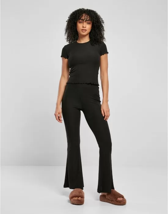 Дамска тениска в черен цвят Urban Classics Ladies Short Rib Tee, Тениски - Hoodstyle.bg