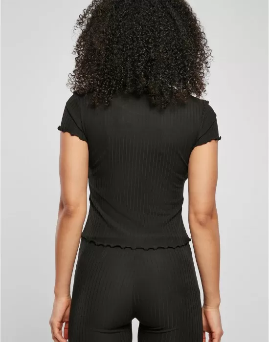 Дамска тениска в черен цвят Urban Classics Ladies Short Rib Tee, Тениски - Hoodstyle.bg
