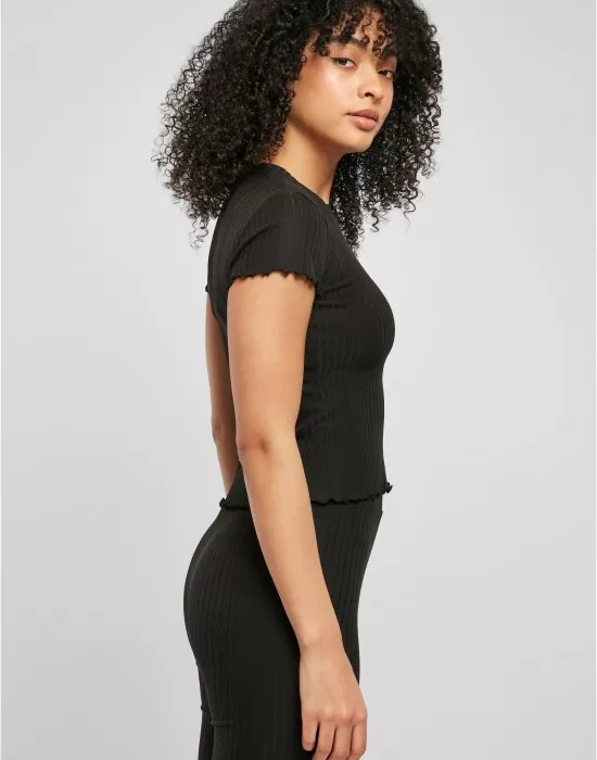 Дамска тениска в черен цвят Urban Classics Ladies Short Rib Tee, Тениски - Hoodstyle.bg