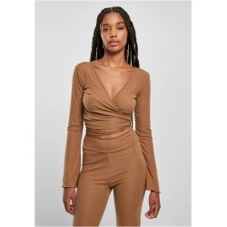 Дамска блуза в бежов цвят Urban Classics Rib Wrapped Longsleeve