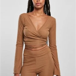Дамска блуза в бежов цвят Urban Classics Rib Wrapped Longsleeve
