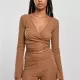 Дамска блуза в бежов цвят Urban Classics Rib Wrapped Longsleeve, Блузи - Hoodstyle.bg