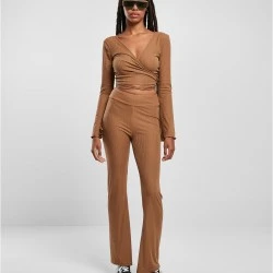 Дамска блуза в бежов цвят Urban Classics Rib Wrapped Longsleeve