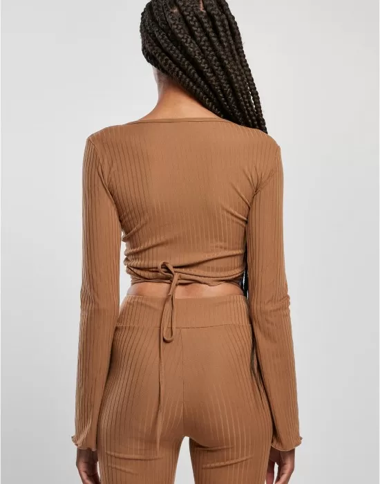 Дамска блуза в бежов цвят Urban Classics Rib Wrapped Longsleeve, Блузи - Hoodstyle.bg