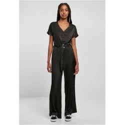 Дамски дълъг сатенен гащеризон в черен цвят Urban Classics Satin Jumpsuit