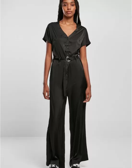 Дамски дълъг сатенен гащеризон в черен цвят Urban Classics Satin Jumpsuit, Жени - Hoodstyle.bg