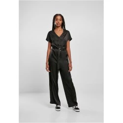 Дамски дълъг сатенен гащеризон в черен цвят Urban Classics Satin Jumpsuit