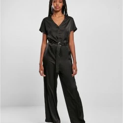 Дамски дълъг сатенен гащеризон в черен цвят Urban Classics Satin Jumpsuit