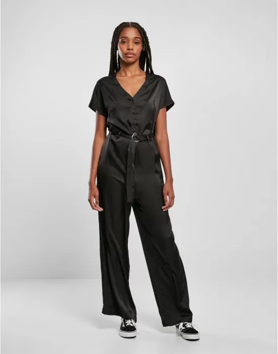 Дамски дълъг сатенен гащеризон в черен цвят Urban Classics Satin Jumpsuit, Жени - Hoodstyle.bg