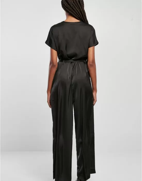 Дамски дълъг сатенен гащеризон в черен цвят Urban Classics Satin Jumpsuit, Жени - Hoodstyle.bg