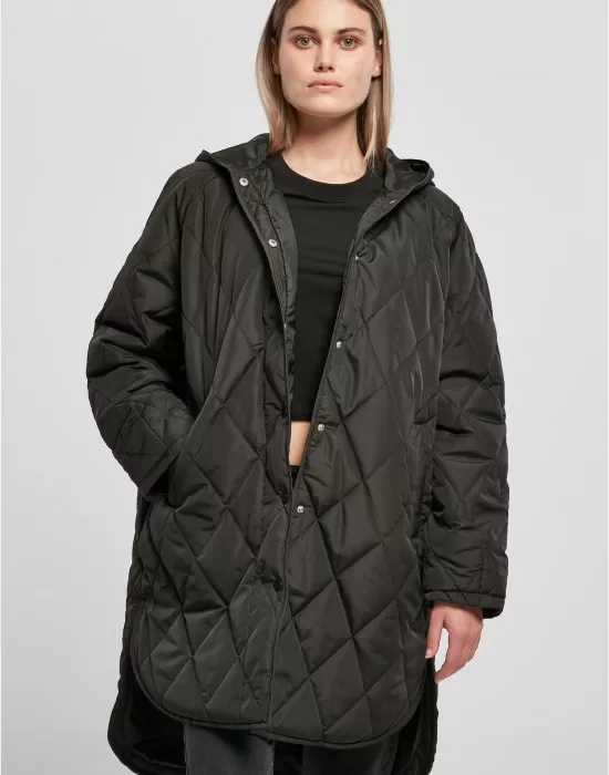 Дамско дълго яке с качулка в черен цвят Urban Classics Hooded Coat, Якета - Hoodstyle.bg
