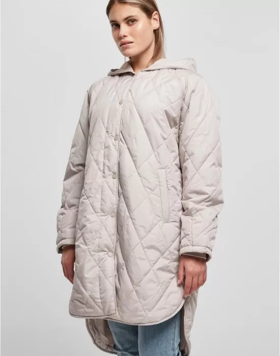 Дамско дълго яке с качулка в светлосив цвят Urban Classics Hooded Coat, Якета - Hoodstyle.bg