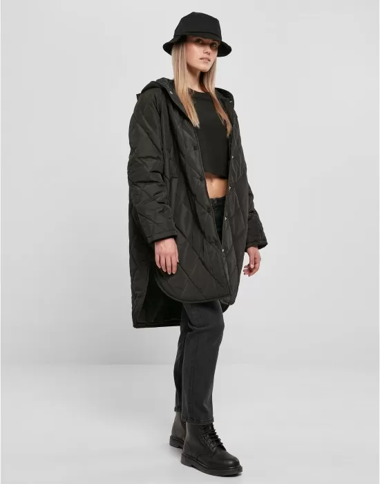 Дамско дълго яке с качулка в черен цвят Urban Classics Hooded Coat, Якета - Hoodstyle.bg