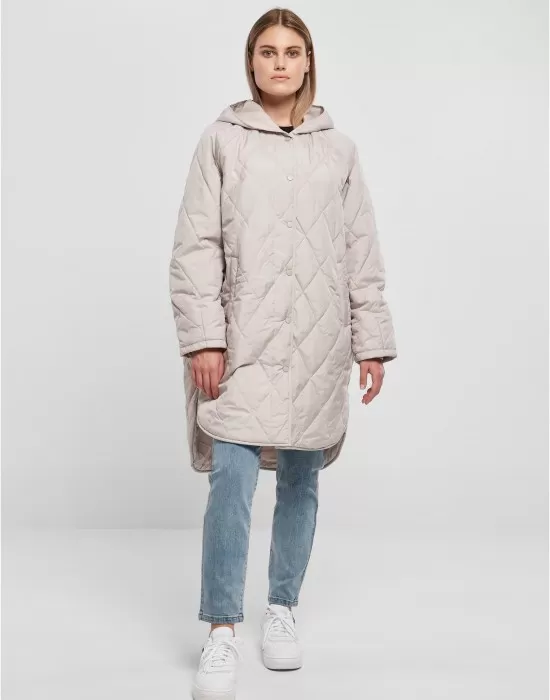 Дамско дълго яке с качулка в светлосив цвят Urban Classics Hooded Coat, Якета - Hoodstyle.bg