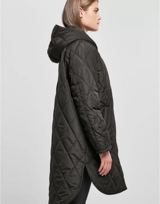 Дамско дълго яке с качулка в черен цвят Urban Classics Hooded Coat, Якета - Hoodstyle.bg