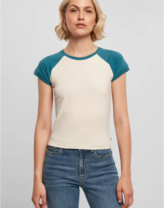 Дамска тениска в цвят екрю с цветни ръкави Urban Classics whitesand/jasper, Тениски - Hoodstyle.bg