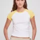 Дамска тениска в цвят екрю с цветни ръкави Urban Classics white/vintagesun, Тениски - Hoodstyle.bg