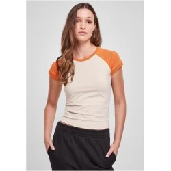 Дамска тениска в цвят екрю с цветни ръкави Urban Classics softseagrass/vintageorange