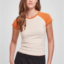 Дамска тениска в цвят екрю с цветни ръкави Urban Classics softseagrass/vintageorange