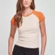 Дамска тениска в цвят екрю с цветни ръкави Urban Classics softseagrass/vintageorange, Тениски - Hoodstyle.bg