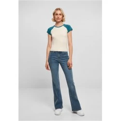 Дамска тениска в цвят екрю с цветни ръкави Urban Classics whitesand/jasper