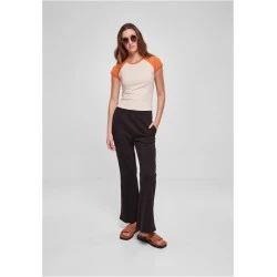 Дамска тениска в цвят екрю с цветни ръкави Urban Classics softseagrass/vintageorange