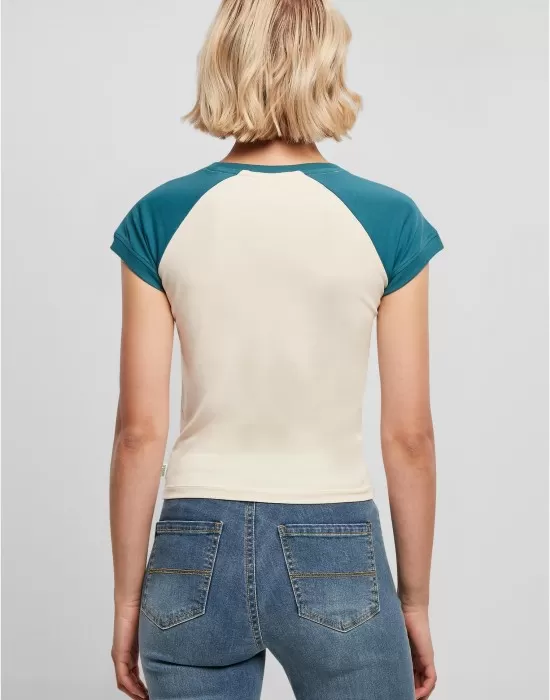 Дамска тениска в цвят екрю с цветни ръкави Urban Classics whitesand/jasper, Тениски - Hoodstyle.bg