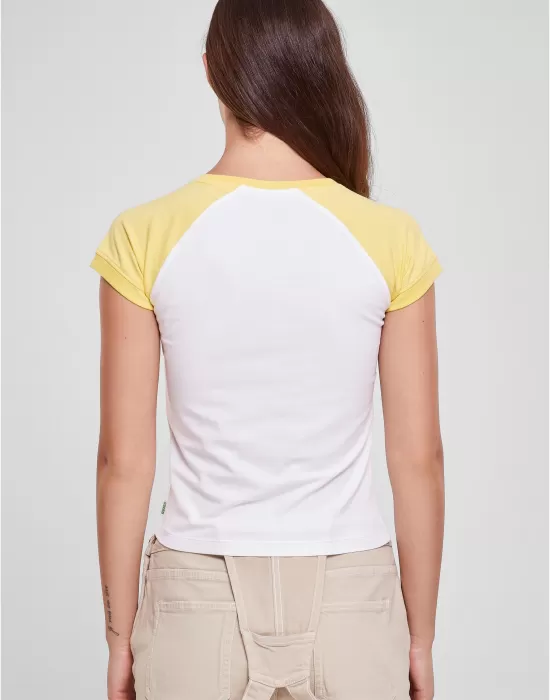 Дамска тениска в цвят екрю с цветни ръкави Urban Classics white/vintagesun, Тениски - Hoodstyle.bg
