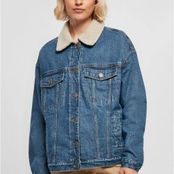 Дамско дънково яке с пухкава яка в синьо Ladies Denim Jacket