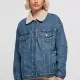 Дамско дънково яке с пухкава яка в синьо Ladies Denim Jacket, Якета - Hoodstyle.bg