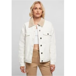 Дамско дънково яке с пухкава яка в бяло Ladies Denim Jacket