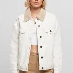 Дамско дънково яке с пухкава яка в бяло Ladies Denim Jacket