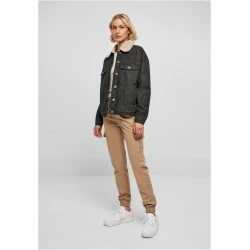 Дамско дънково яке с пухкава яка в черно Ladies Denim Jacket