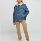 Дамско дънково яке с пухкава яка в синьо Ladies Denim Jacket, Якета - Hoodstyle.bg