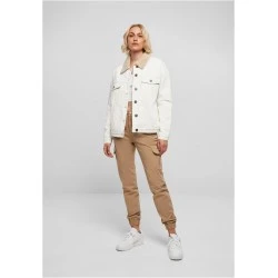 Дамско дънково яке с пухкава яка в бяло Ladies Denim Jacket