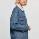 Дамско дънково яке с пухкава яка в синьо Ladies Denim Jacket, Якета - Hoodstyle.bg