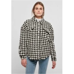 Дамска пухкава риза в черно и бяло Urban Classics  AOP Sherpa Overshirt