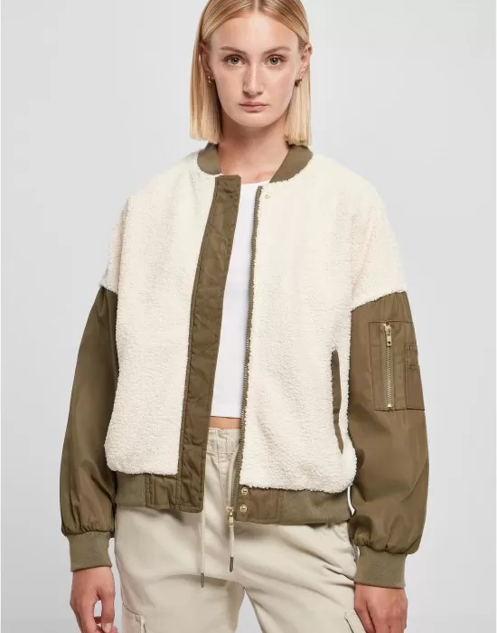 Дамско яке тип бомбър в цвят екрю Urban Classics Mixed Bomber Jacket, Якета - Hoodstyle.bg