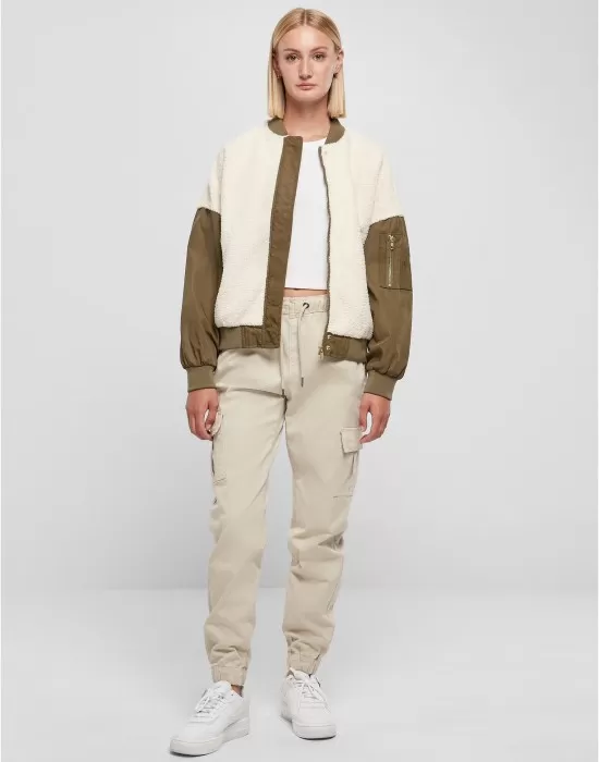 Дамско яке тип бомбър в цвят екрю Urban Classics Mixed Bomber Jacket, Якета - Hoodstyle.bg