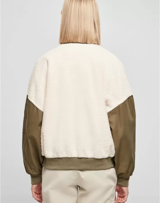Дамско яке тип бомбър в цвят екрю Urban Classics Mixed Bomber Jacket, Якета - Hoodstyle.bg