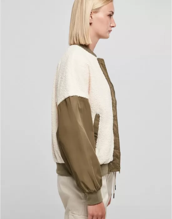 Дамско яке тип бомбър в цвят екрю Urban Classics Mixed Bomber Jacket, Якета - Hoodstyle.bg