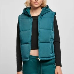 Дамска грейка с качулка в цвят тюркоаз Urban Classics Puffer Vest