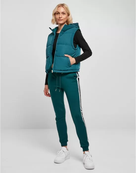 Дамска грейка с качулка в цвят тюркоаз Urban Classics Puffer Vest, Якета - Hoodstyle.bg