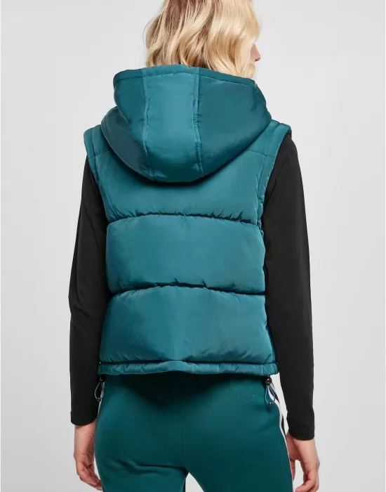 Дамска грейка с качулка в цвят тюркоаз Urban Classics Puffer Vest, Якета - Hoodstyle.bg