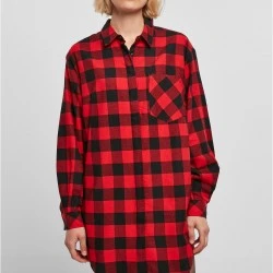 Дамска карирана риза тип рокля Urban Classics Shirt Dress black/red XXL