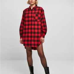Дамска карирана риза тип рокля Urban Classics Shirt Dress black/red XXL