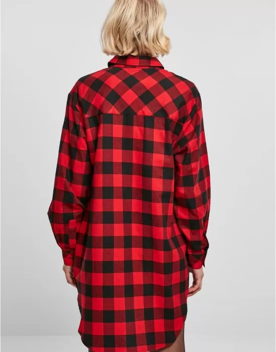 Дамска карирана риза тип рокля Urban Classics Shirt Dress black/red XXL, Рокли - Hoodstyle.bg