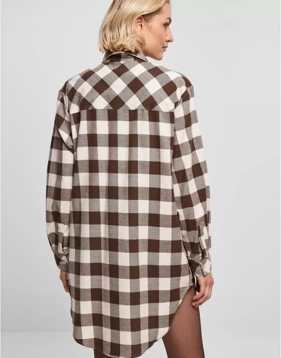 Дамска карирана риза тип рокля Urban Classics Shirt Dress pink/brown, Рокли - Hoodstyle.bg