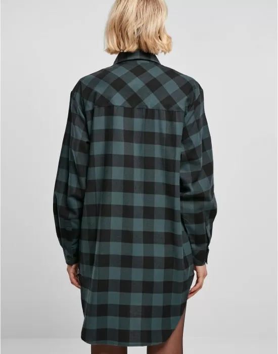 Дамска карирана риза тип рокля Urban Classics Shirt Dress jasper/black, Рокли - Hoodstyle.bg